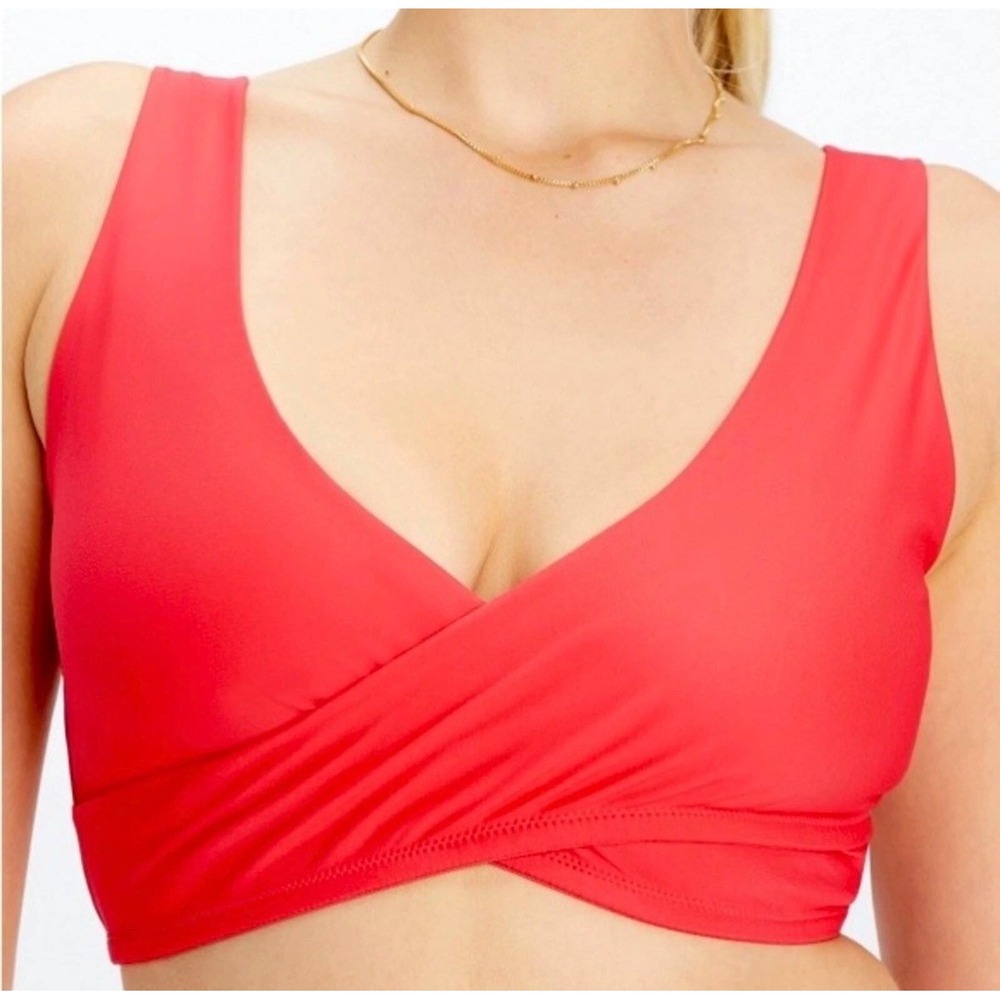 Fabletics Red Surplice Wrap Front V Neck Sports Small Bra Activewear Top